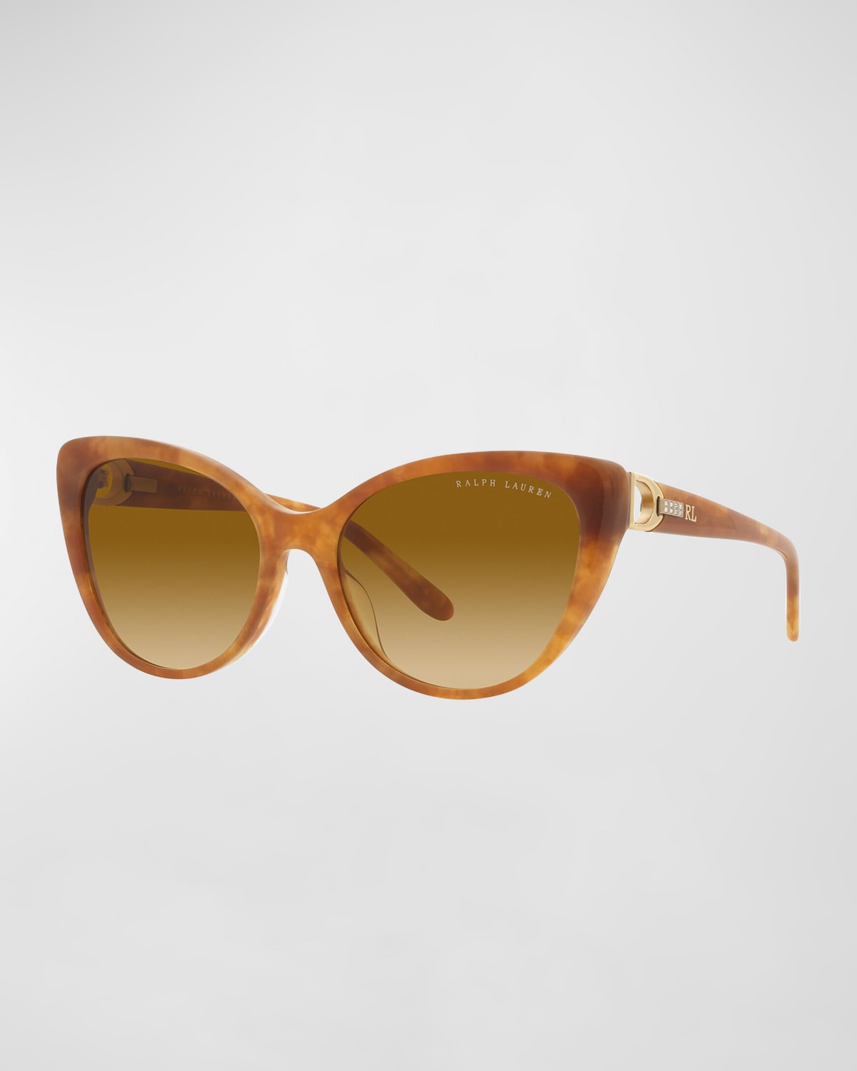 Lauren Ralph Lauren Crystal-embellished Golden Acetate Cat-eye Sunglasses In Lite Havana