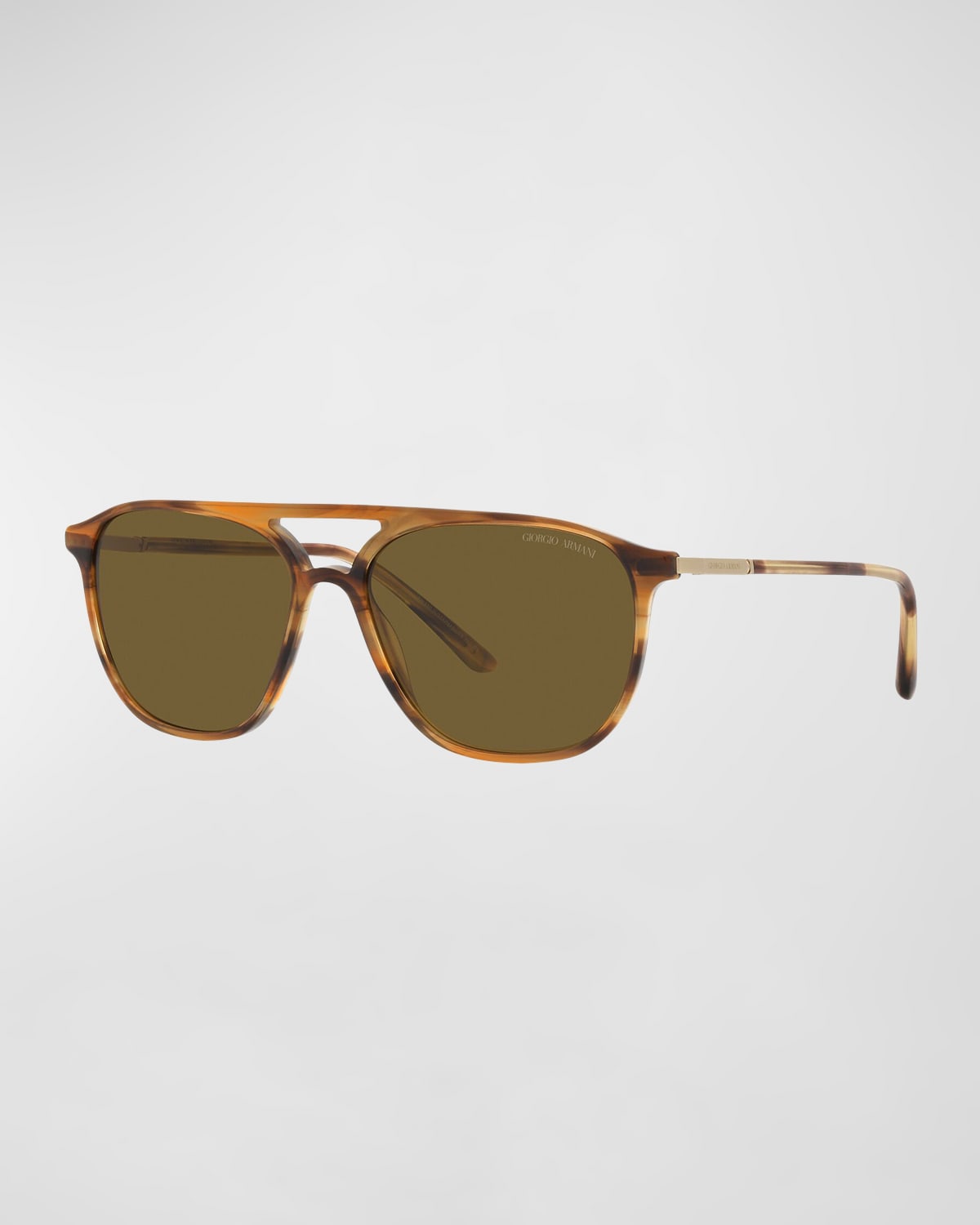 Giorgio Armani Logo Acetate Aviator Sunglasses In Striped Brown