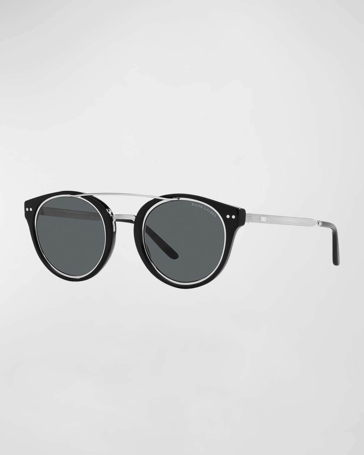 Ralph Lauren Round Acetate & Metal Aviator Sunglasses In Black