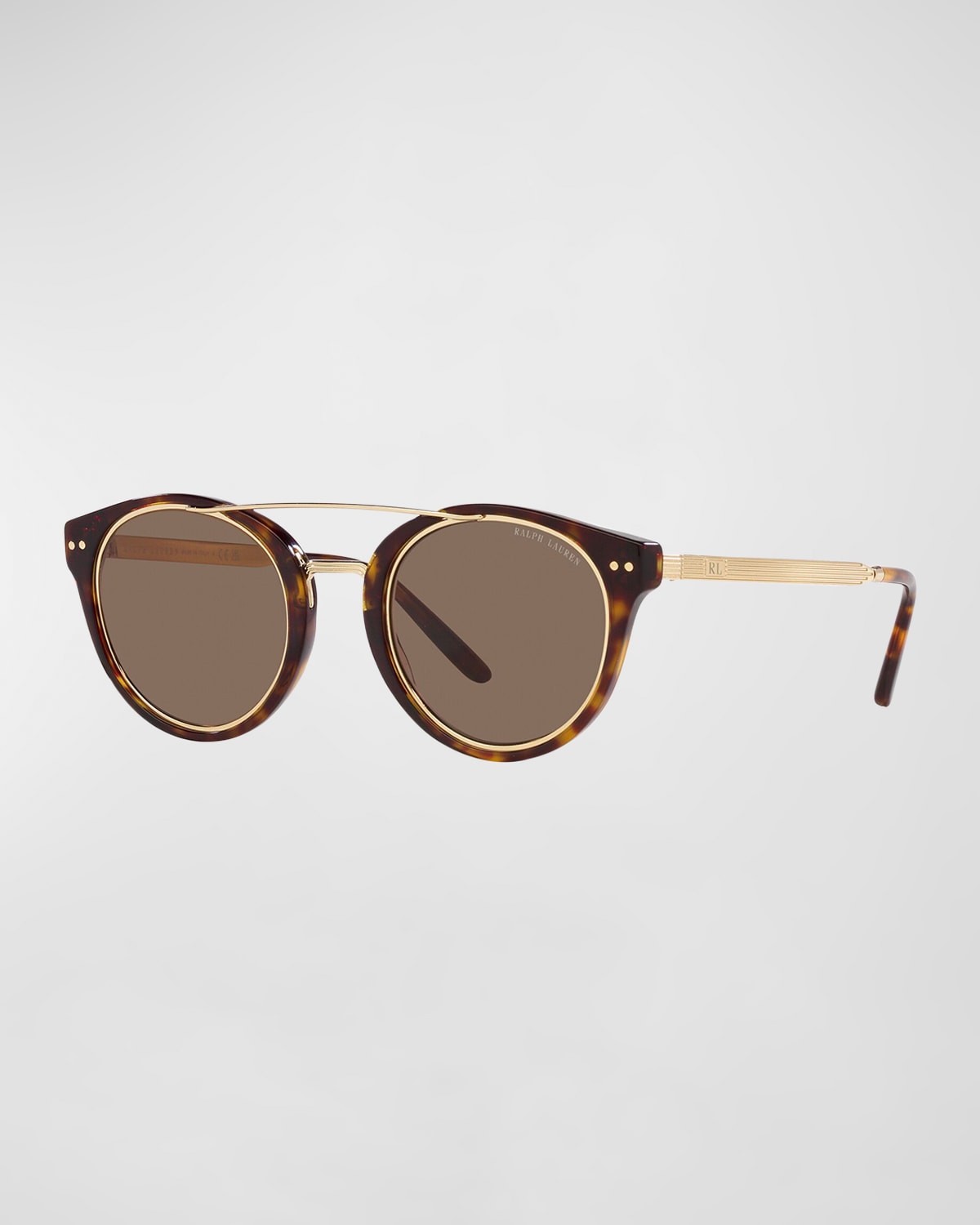 Shop Ralph Lauren Round Acetate & Metal Aviator Sunglasses In Havana