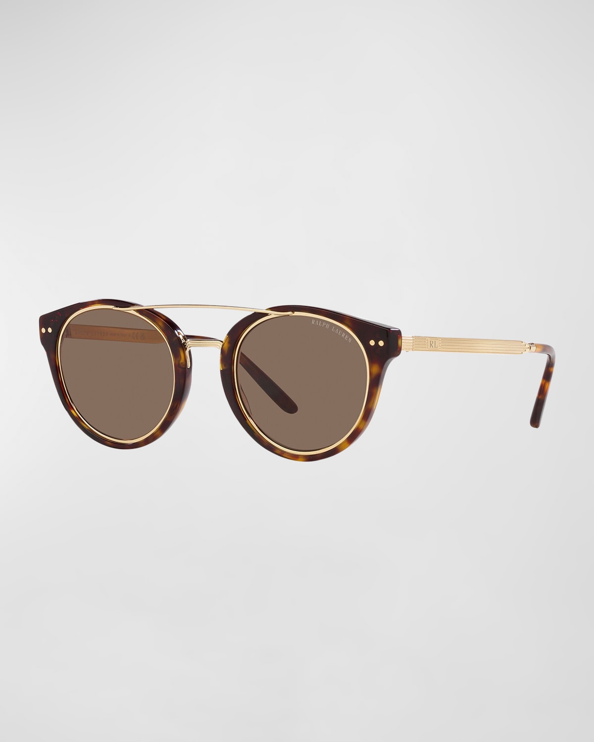 Round Acetate & Metal Aviator Sunglasses