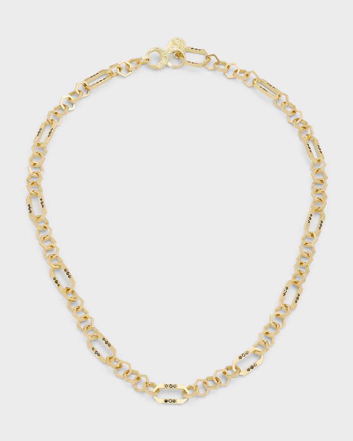 18K Yellow Gold Timepiece Chain Necklace With Black Diamonds