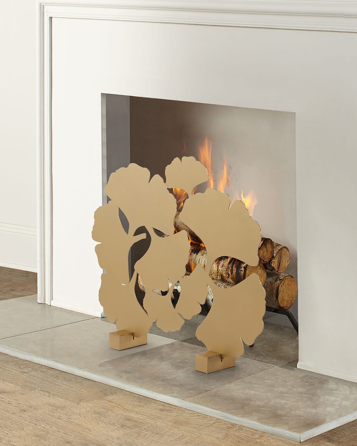 Tommy Mitchell Abstract Gingko Fireplace Screen In Gold