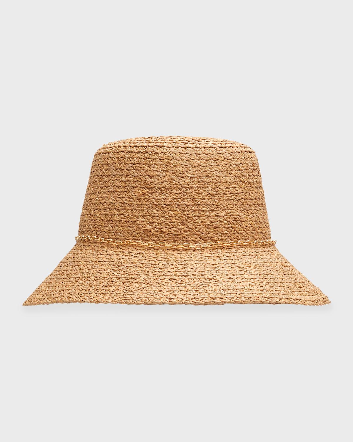 Jetta Raffia Bucket Hat With A Golden Chain In Nougat Gold Jetta Raffia Bucket Hat With A Golden Chain In Nougat Gold main image 2