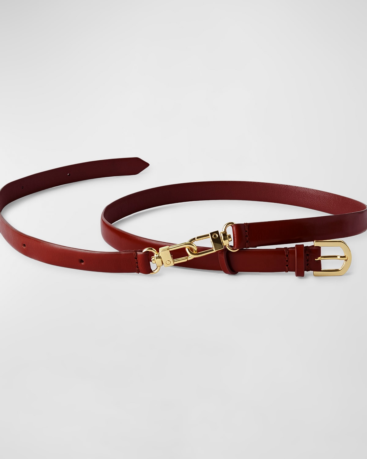 Totême Double Clasp Leather Belt Croco In Cognac