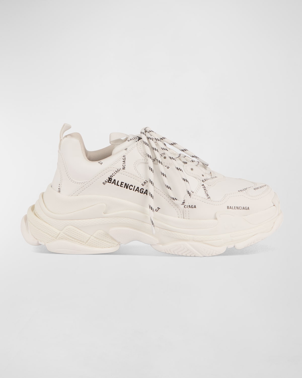 Balenciaga Men's Allover Logo Triple S Sneakers In 9010 White/black