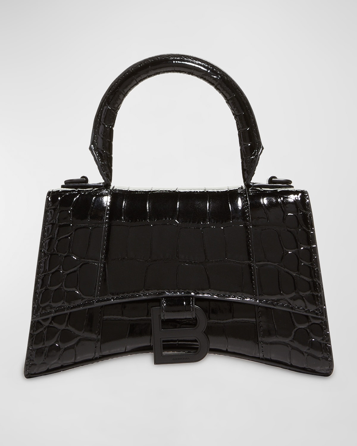 Balenciaga Hourglass Xs Croc-embossed Bag In 1000 Black