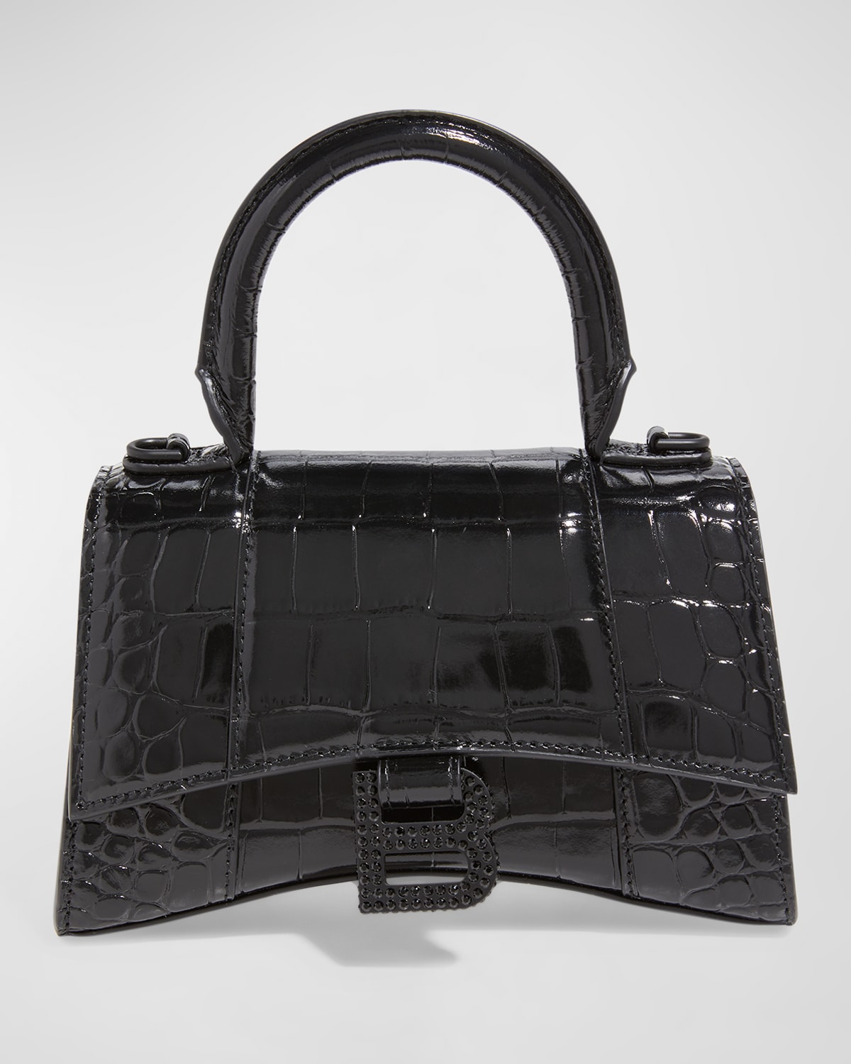Balenciaga Hourglass Xs Croc-embossed Bag In 1000 Black