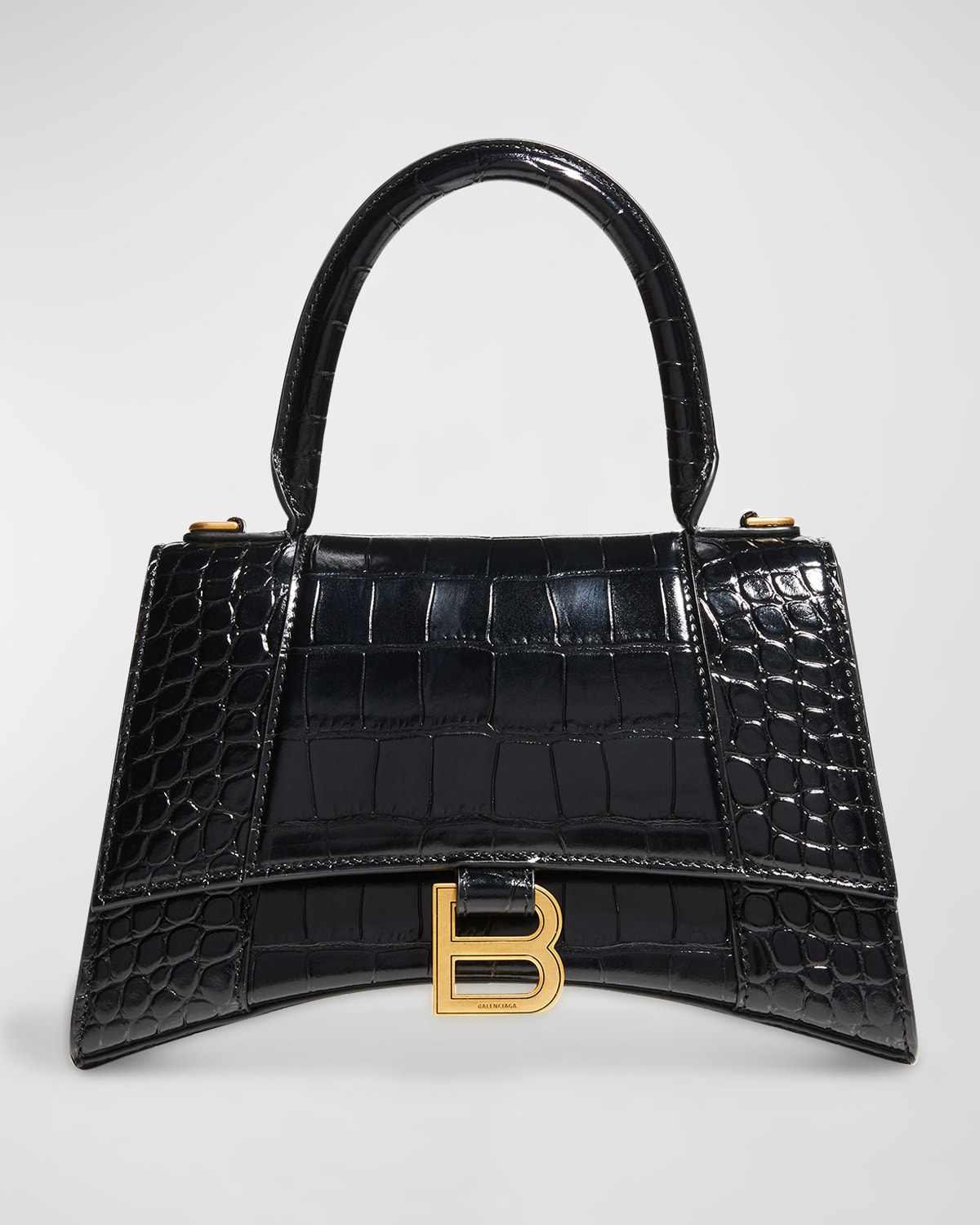 Balenciaga Borsa Hourglass Small Con Lavorazione Coccodrillo Da Donna In Nero In 1000 Black
