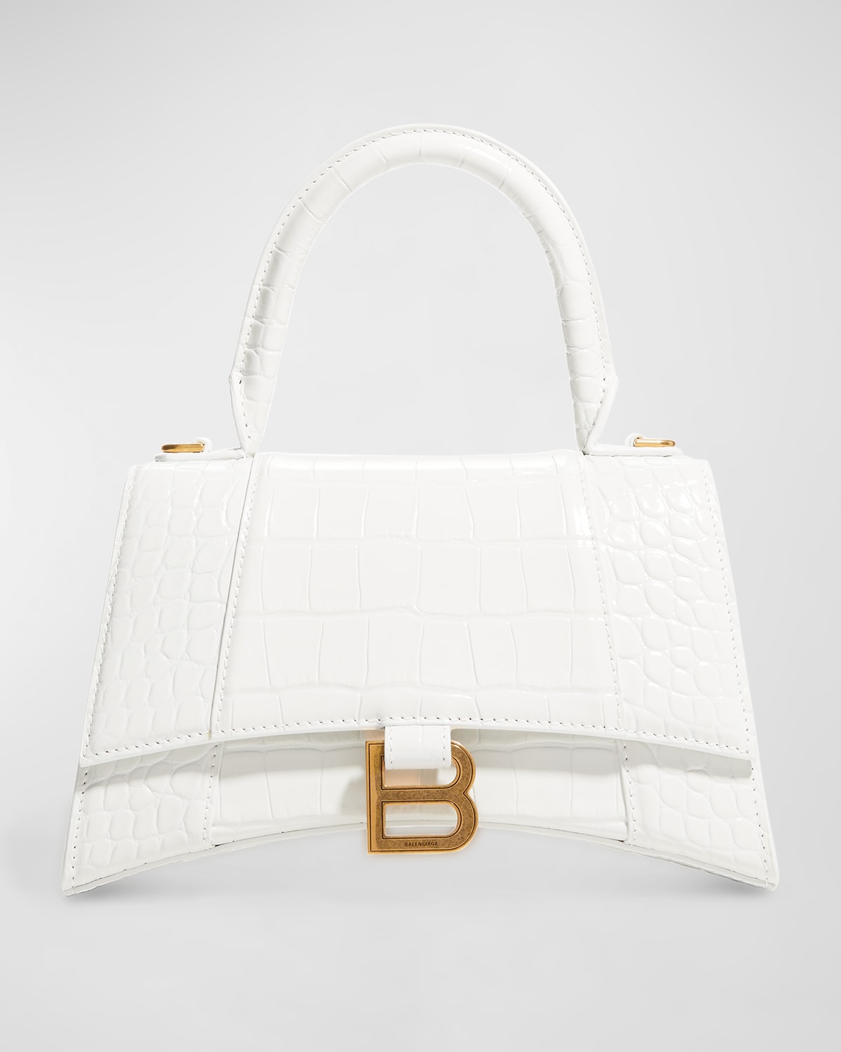 Balenciaga Hourglass Croc Embossed Leather Top Handle Bag In 9016 White