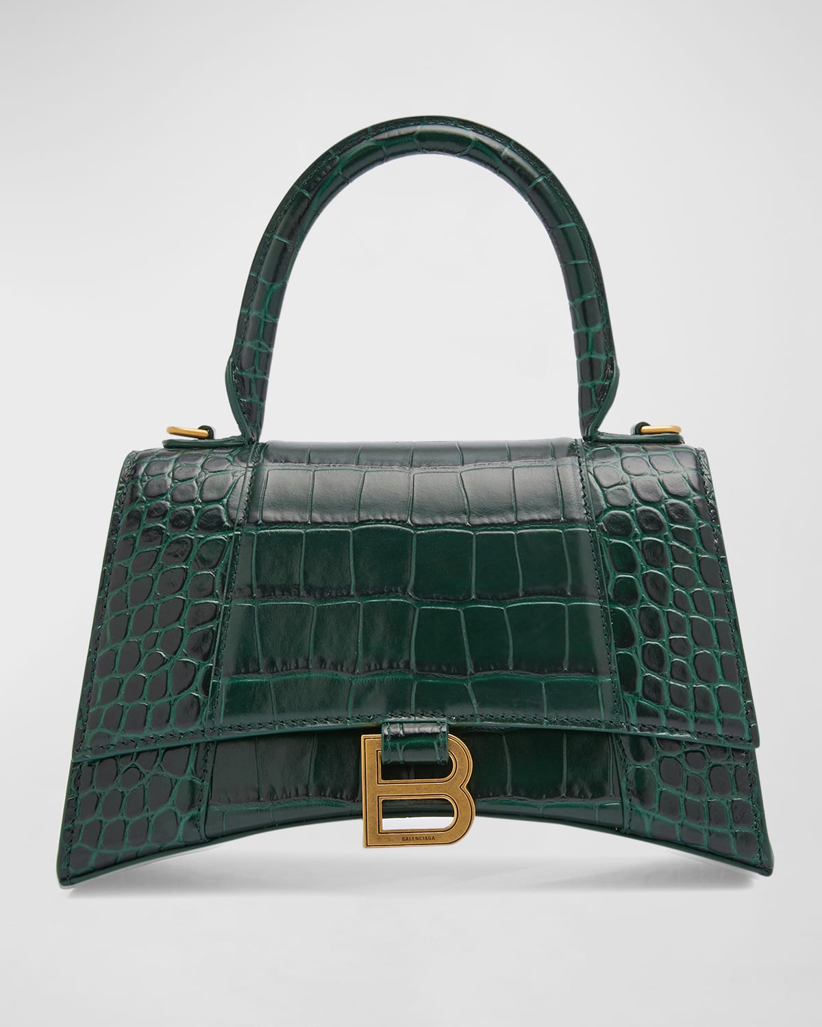 BALENCIAGA HOURGLASS SMALL CROC-EMBOSSED TOP-HANDLE BAG