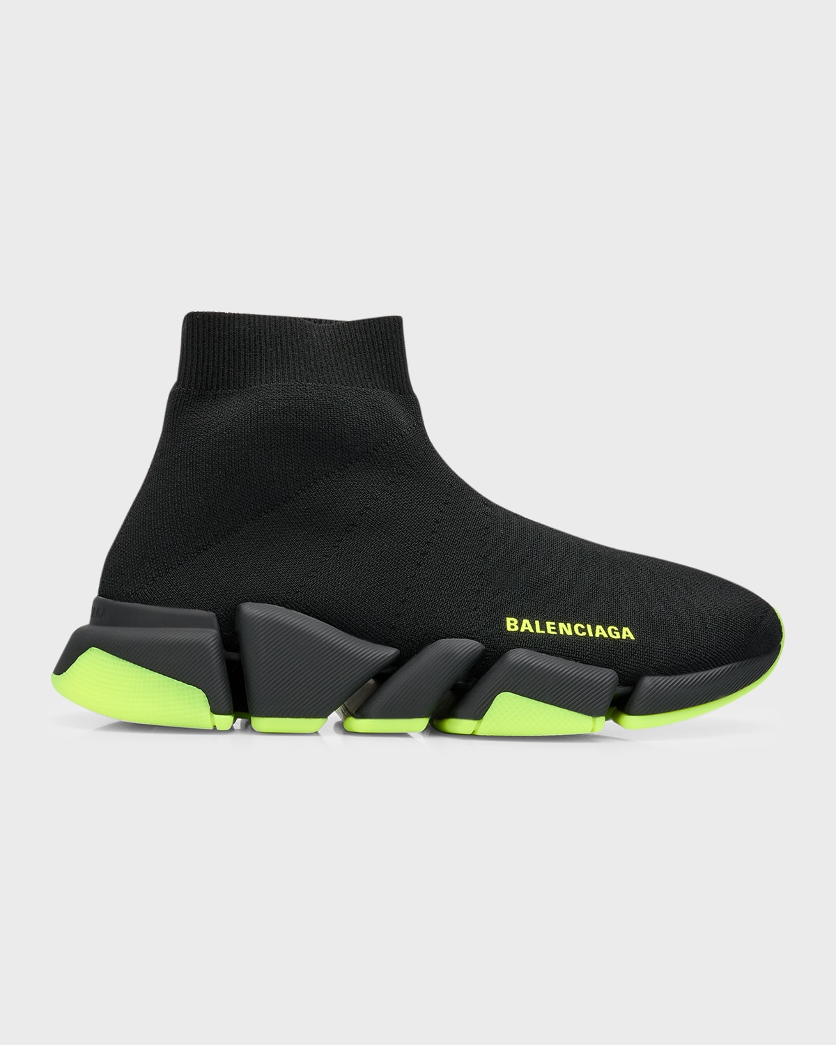 Balenciaga Speed 2.0 Lurex Sock Sneakers In 1017 Blk/blk/fluo