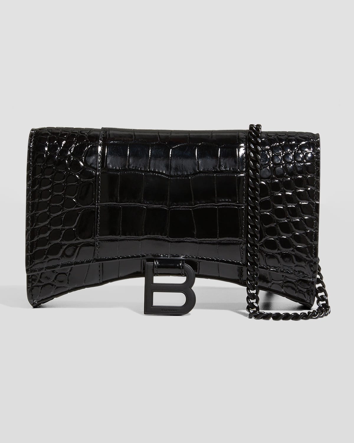 BALENCIAGA HOURGLASS CROC-EMBOSSED CHAIN WALLET