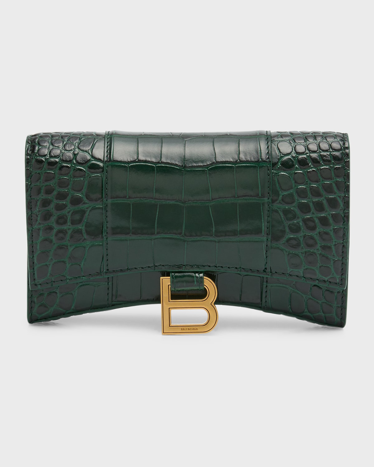 Balenciaga Hourglass Shiny Mock-croc Chain Wallet In 3011 Forest Green