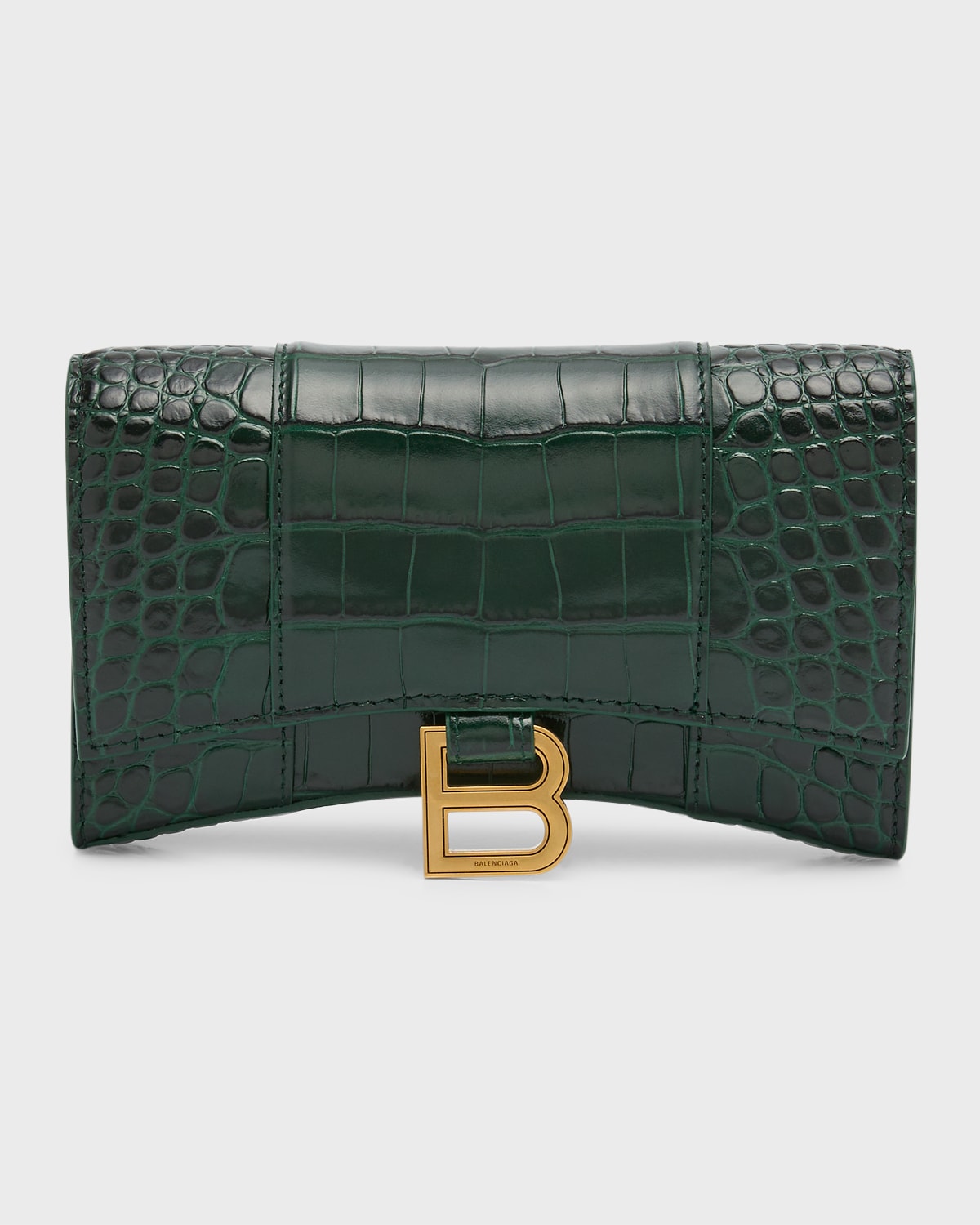 Balenciaga Hourglass Croc-embossed Wallet On Chain In 3011 Forest Green