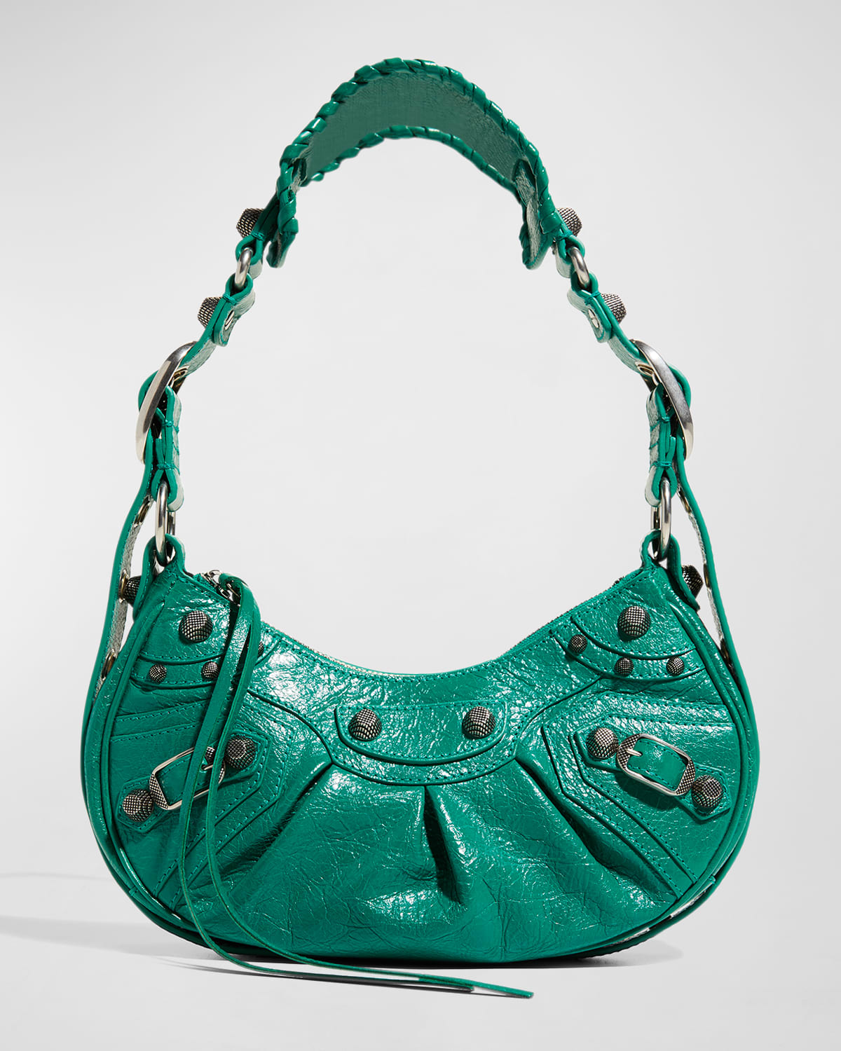 Balenciaga Cagole Xs Studded Leather Shoulder Bag In 3613 Jade