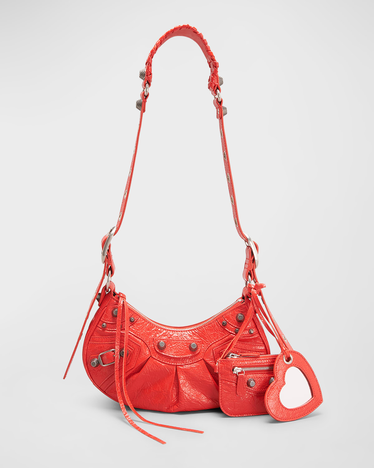 Balenciaga Le Cagole Xs Studded Textured-leather Shoulder Bag In 6534 Tomato Red