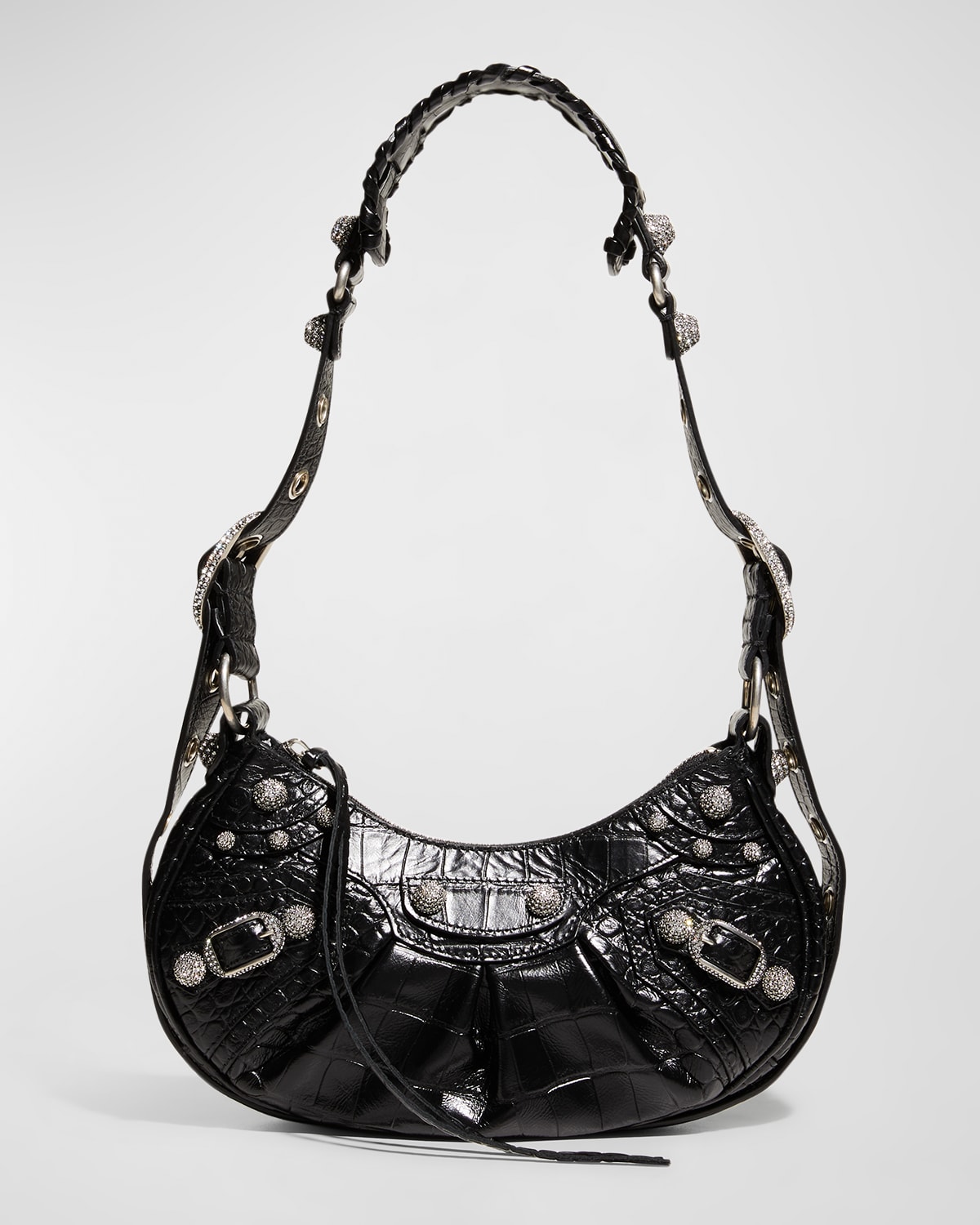 Balenciaga Green Leather Shoulder Handbag With Magnetic Closure And Metal Details In 1000 Black