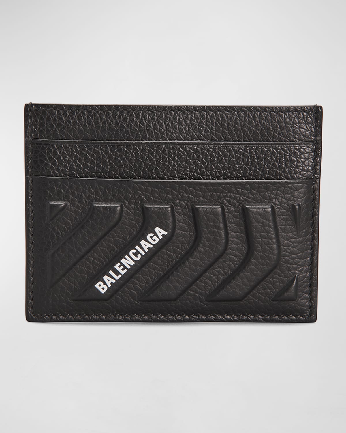 Shop Balenciaga Men's Embossed Leather Logo Card Holder In 1000 Black