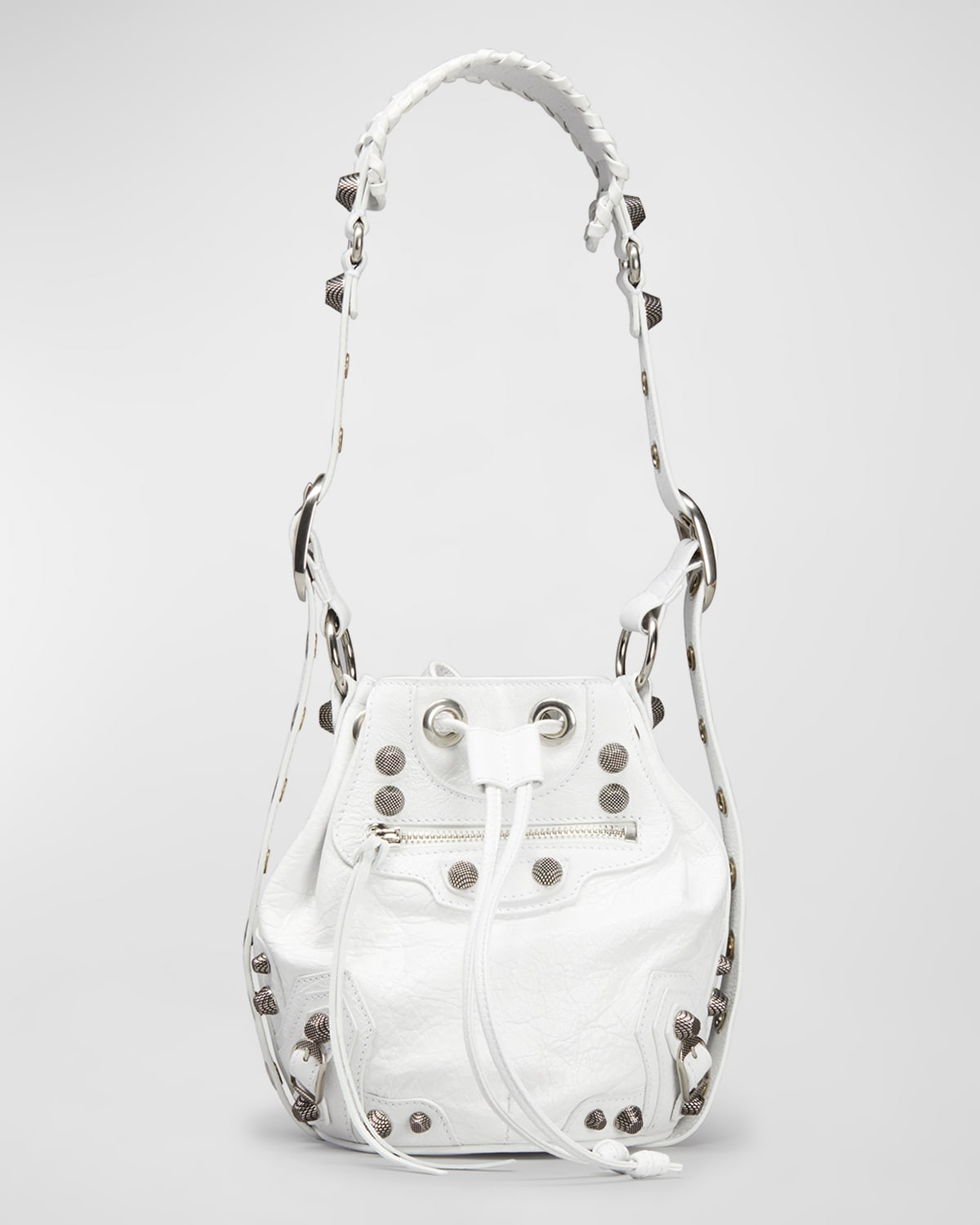 Balenciaga Le Cagole Xs Lambskin Bucket Bag In 9104 Optic White