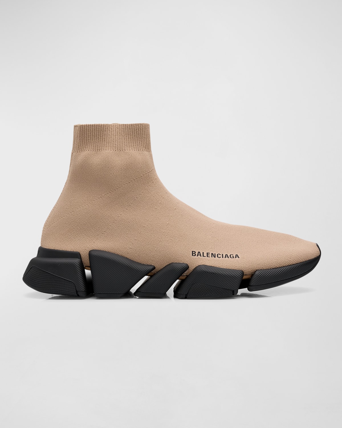 Balenciaga Men's Speed 2.0 Monocolor Recycled Knit Sneakers In Beige Black