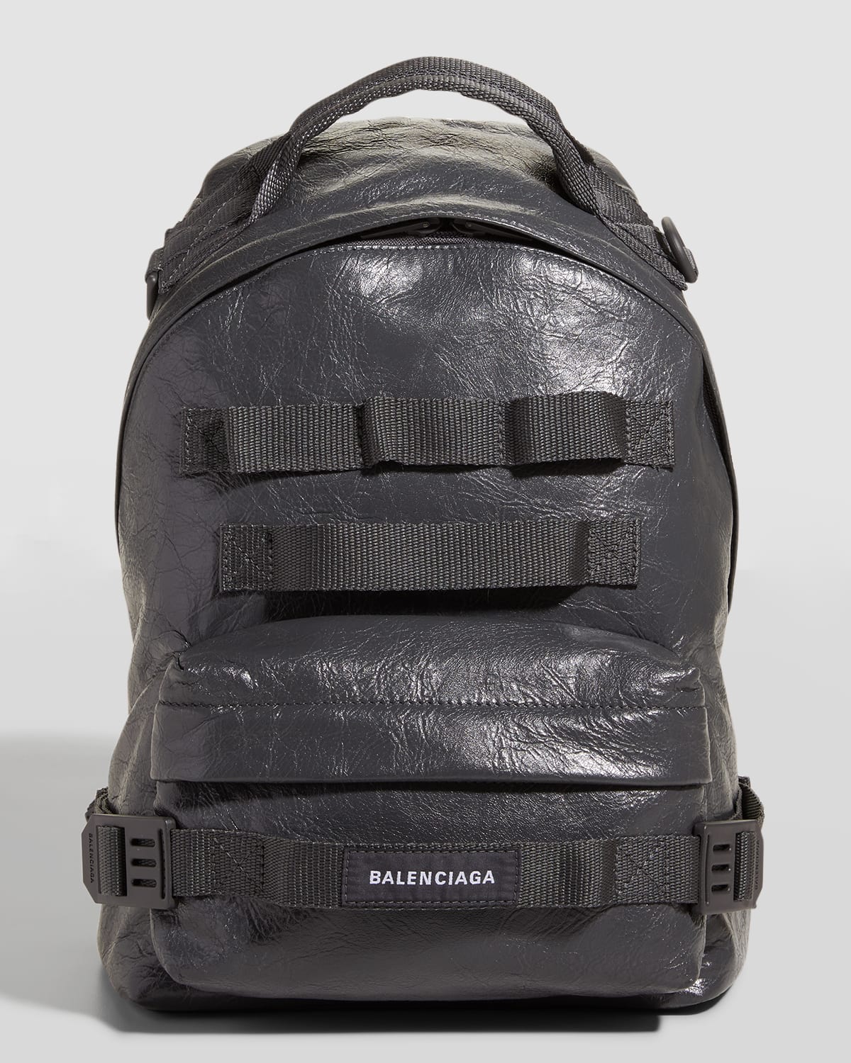 Balenciaga Men's Army Webbed Multi-strap Leather Backpack In 1110 Fossil Grey