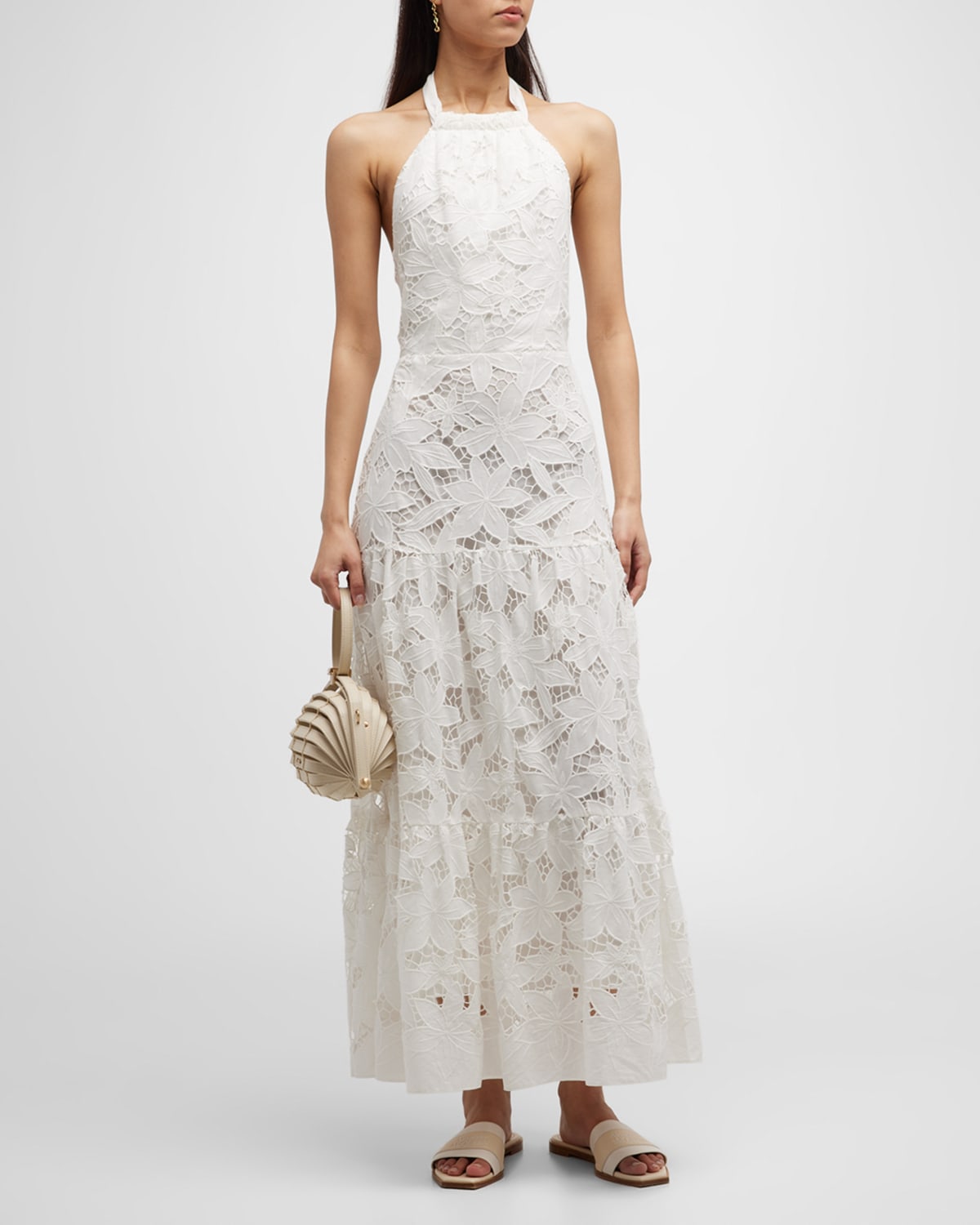 Milly Hayden Floralis Tiered Lace Halter Maxi Dress