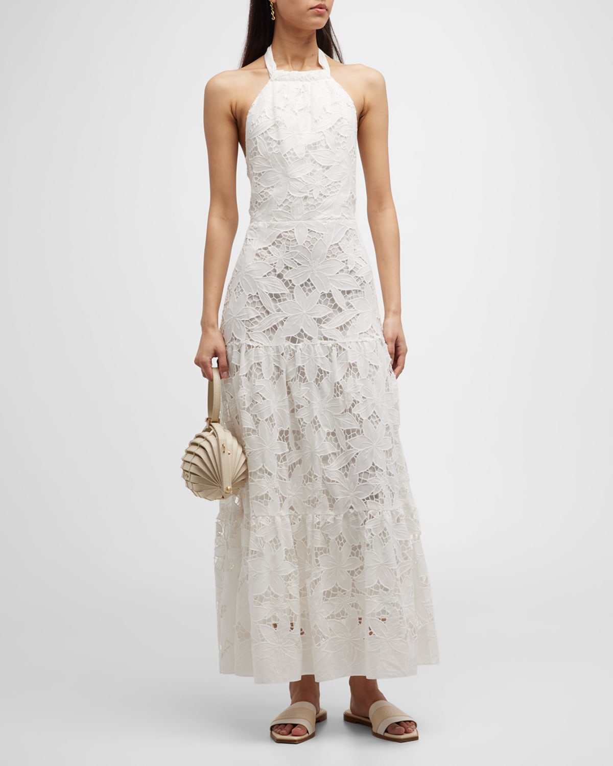 Milly Hayden Floralis Tiered Lace Halter Maxi Dress In White ModeSens