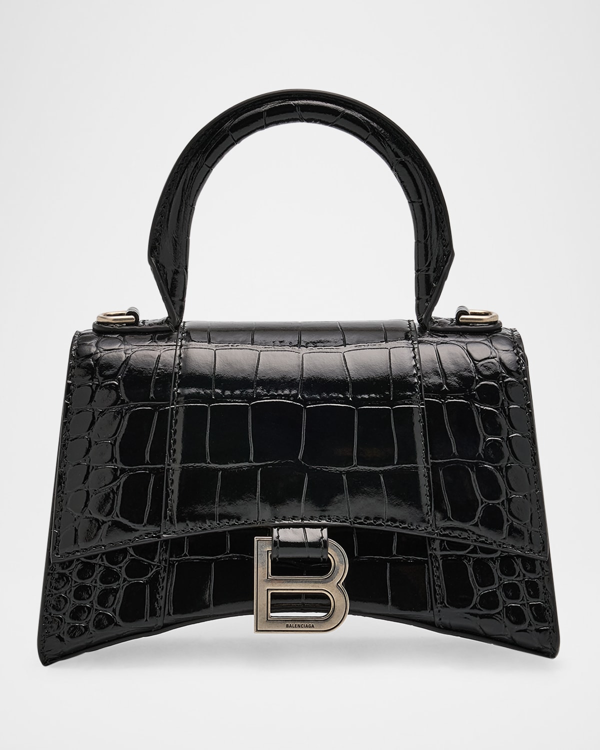 Balenciaga Hourglass Xs Croc-embossed Bag In 1000 Black