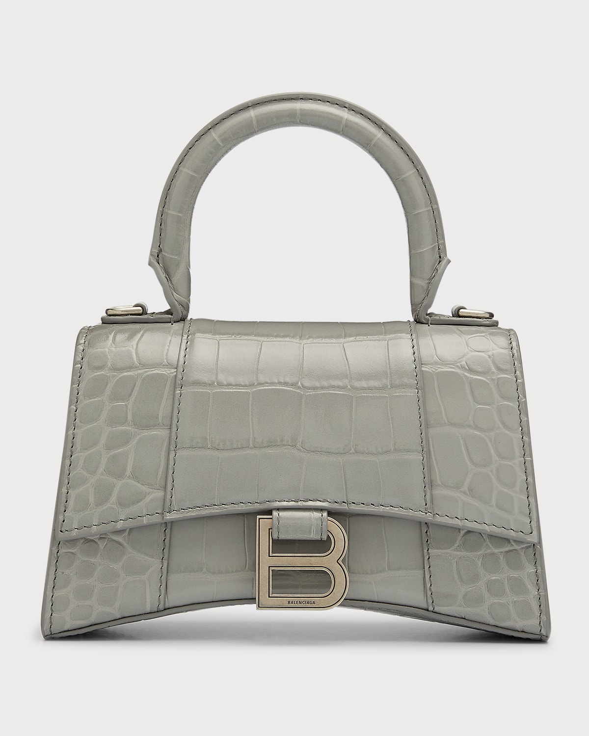Balenciaga Hourglass Xs Top Handle Bag In Croc Embossed Metallic Leather In 1108  G