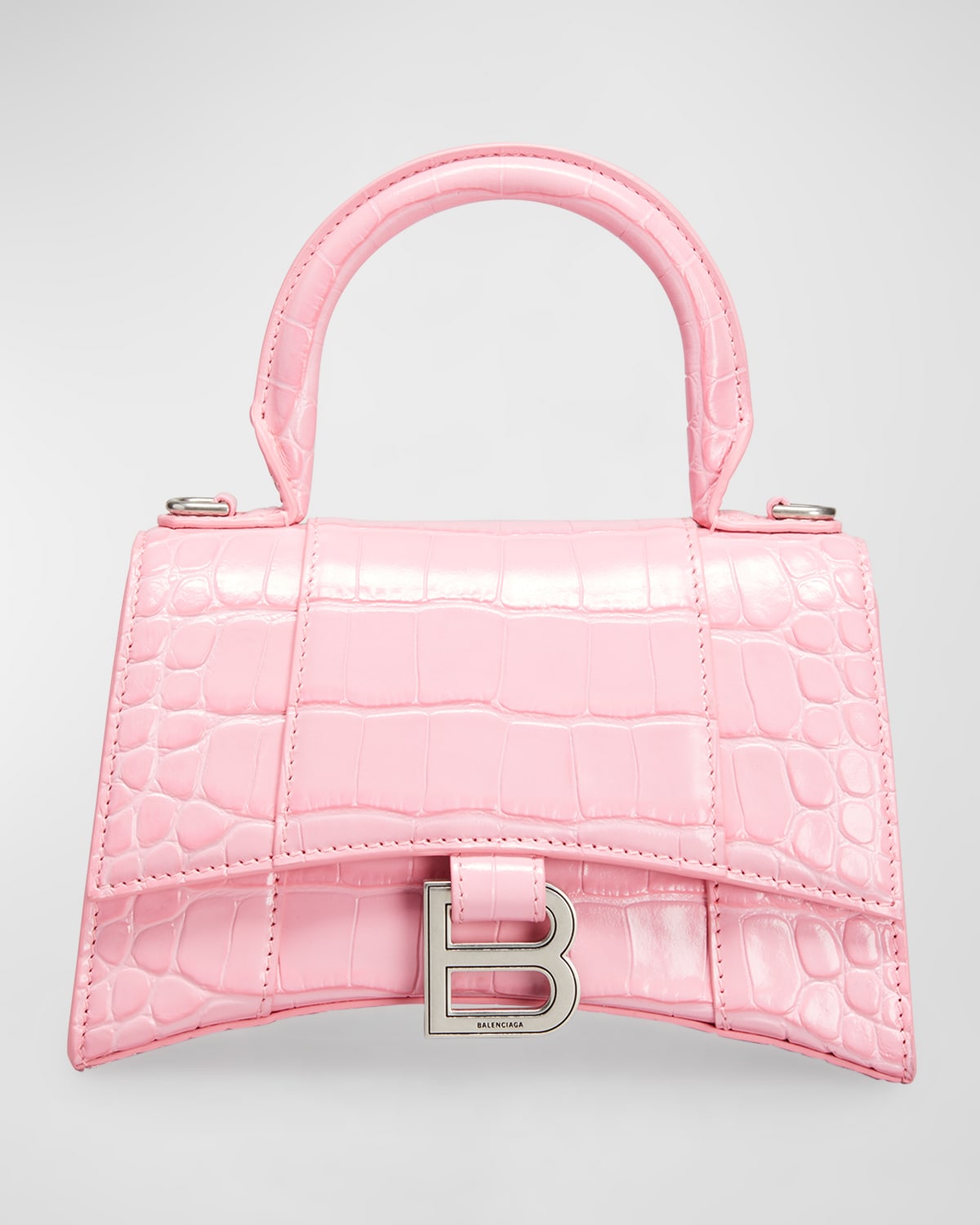 Balenciaga Hourglass Small Bag - Sweet Pink Croc/Silver