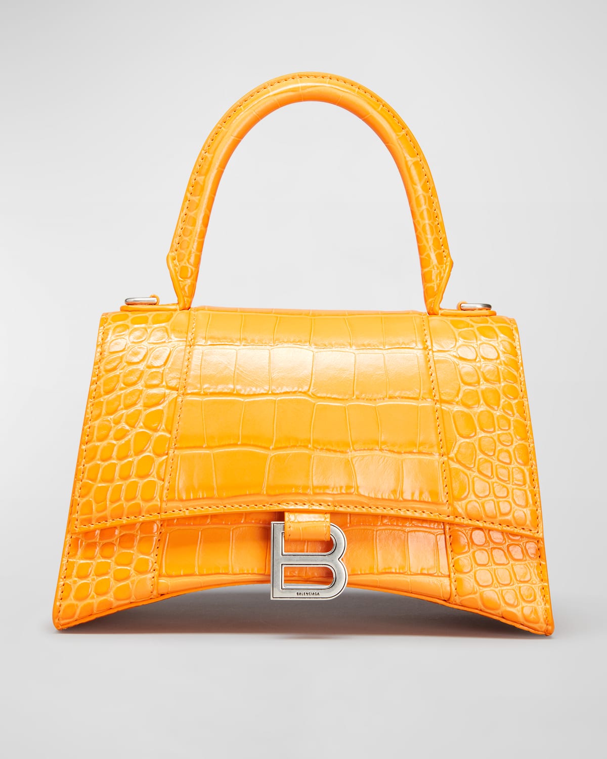 Balenciaga Hourglass Small Shiny Croc-embossed Top-handle Bag