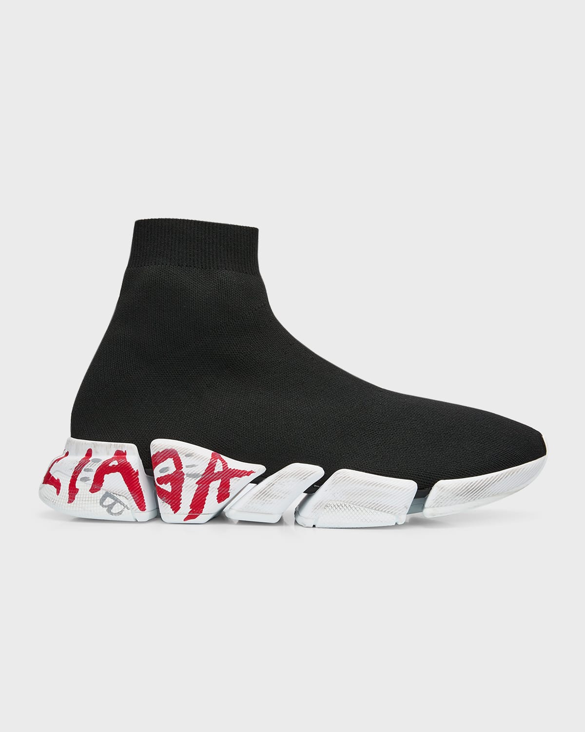 Balenciaga Speed 2.0 Knit Graffiti Snakers In 1096 Black/white/