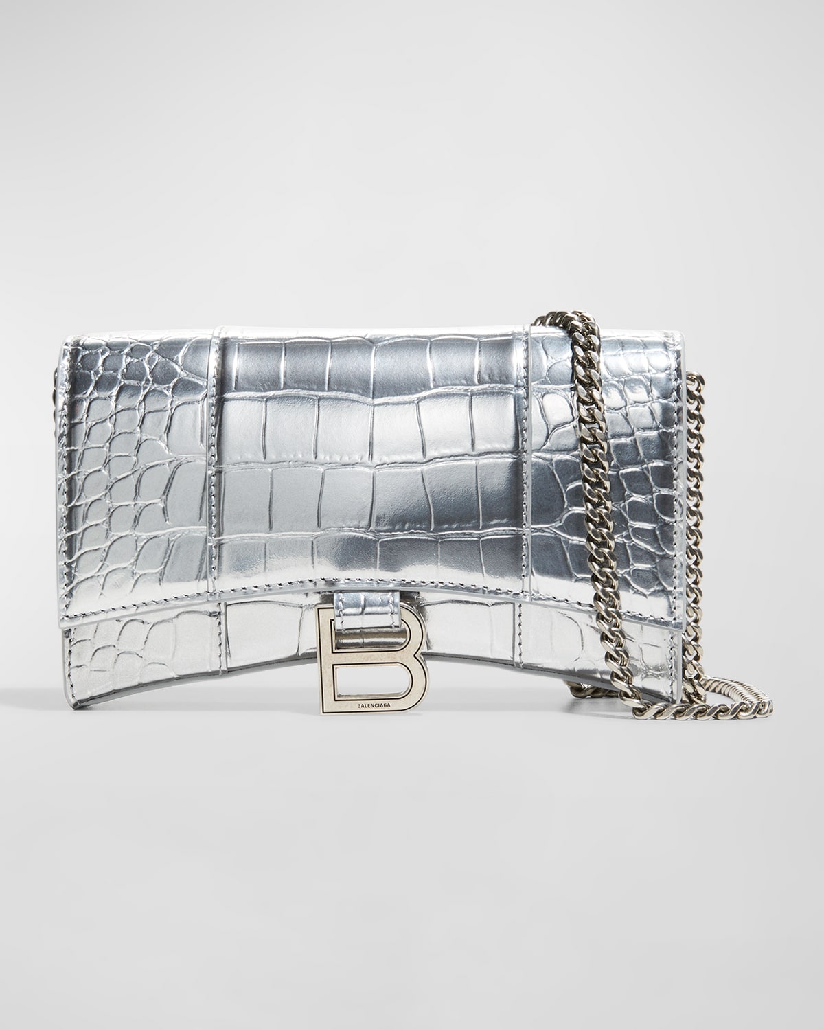 BALENCIAGA HOURGLASS METALLIC MOC-CROC CHAIN WALLET