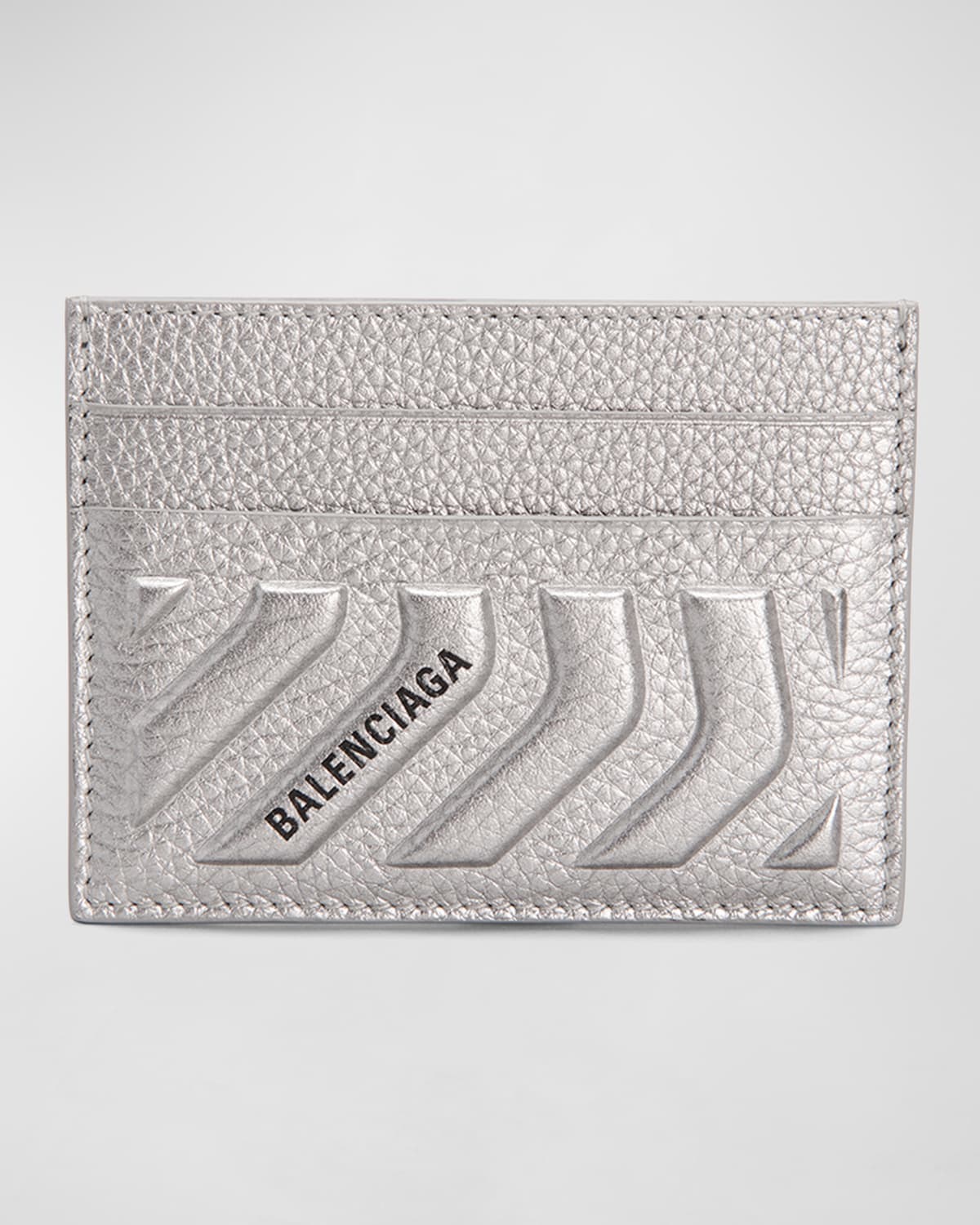 Shop Balenciaga Men's Embossed Leather Logo Card Holder In 8110 Silver