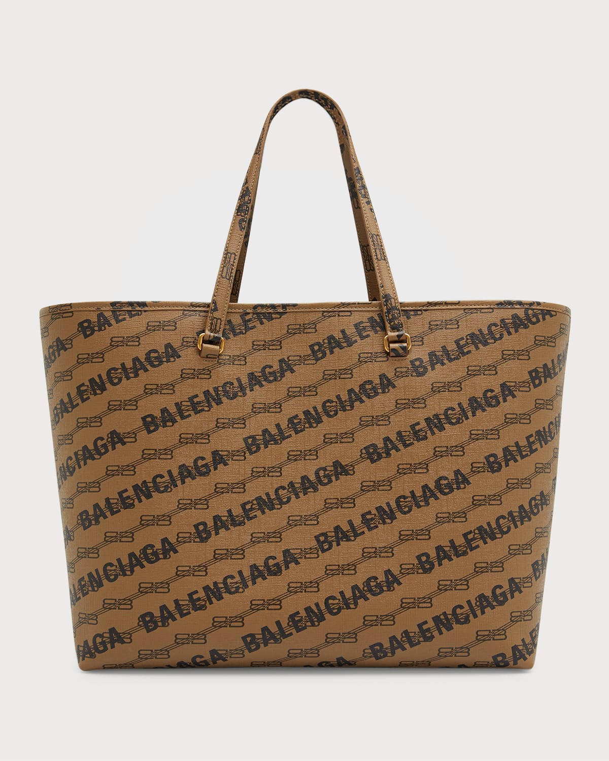 Balenciaga Allover Logo Printed Tote Bag In 2762 Beigebrown/b