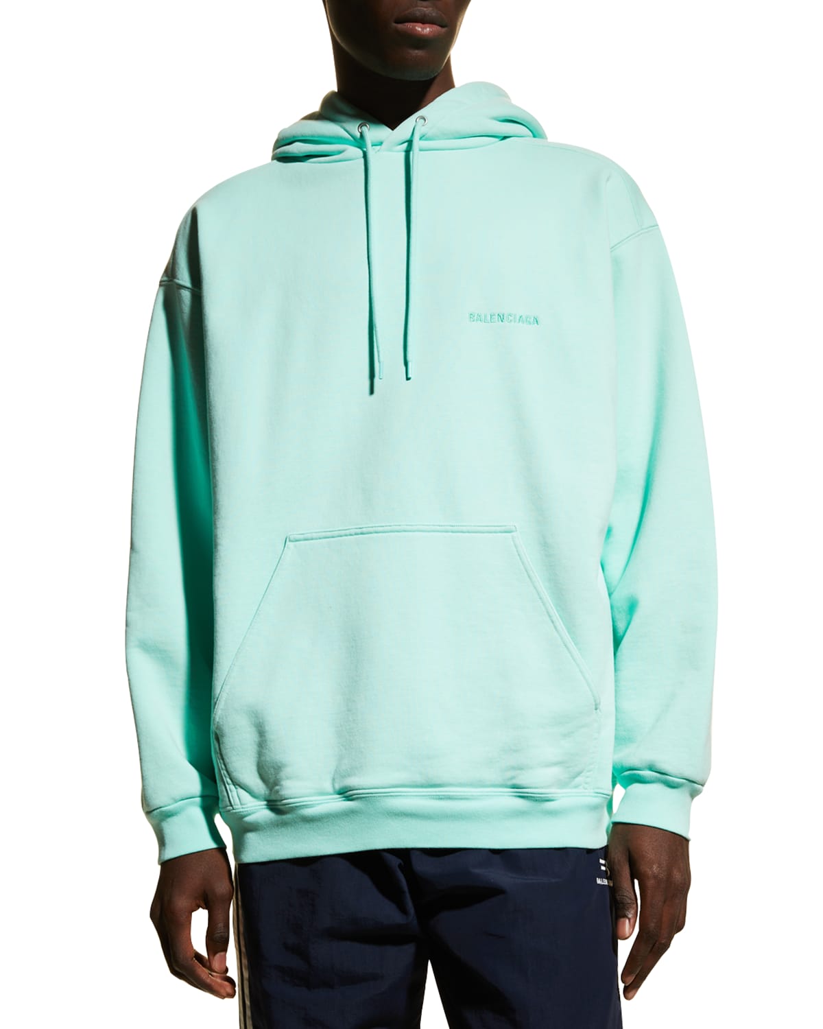 Shop Balenciaga Men's Embroidered-logo Hoodie In 3062 Mint/mint