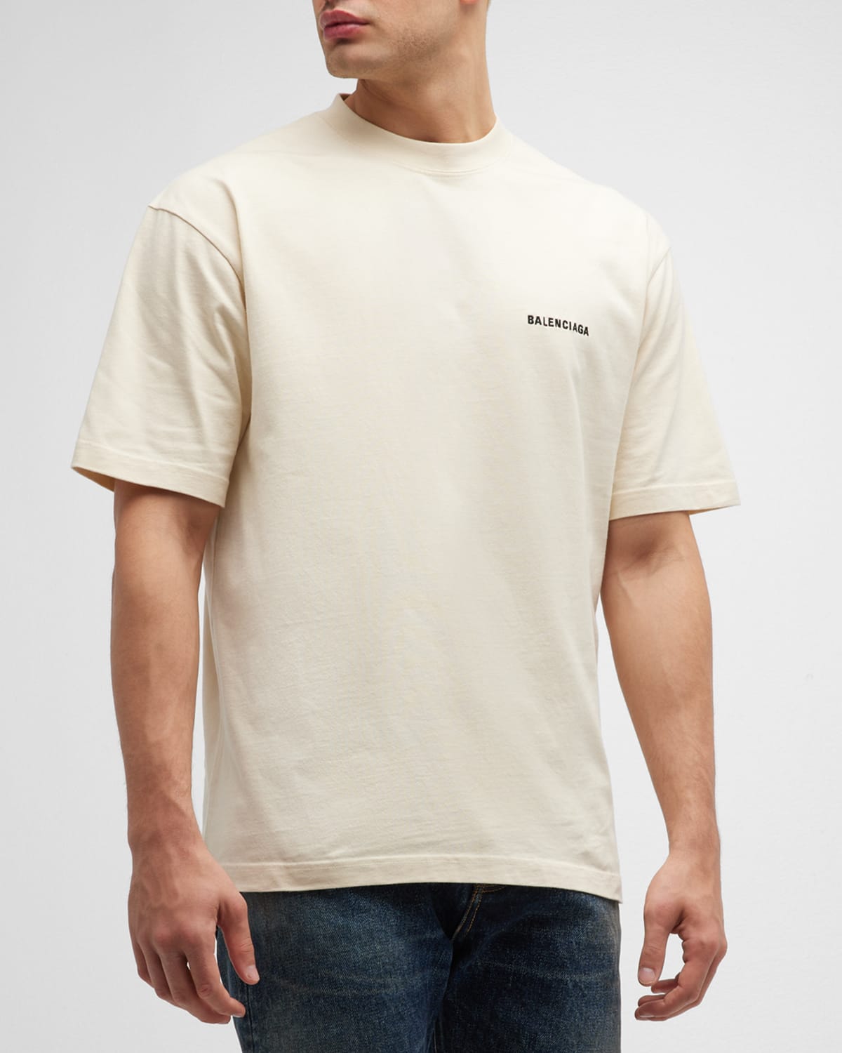 Shop Balenciaga Men's Jersey Vintage-logo T-shirt In 9040 White/black
