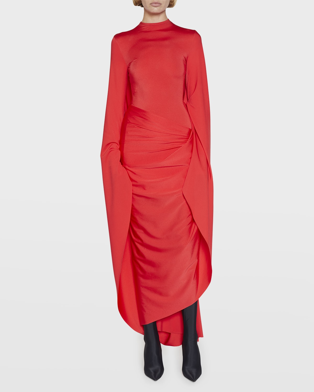 Shop Balenciaga Statement Draped Midi Dress In 6401 Carmine