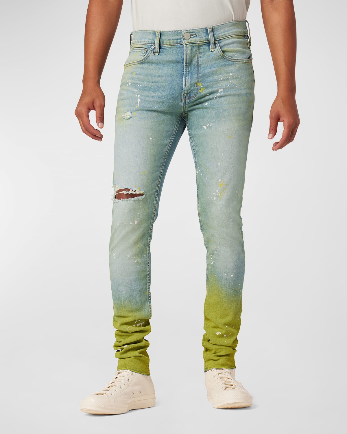 helt seriøst Slagskib grænseflade Hudson Men's Zack Distressed Splatter Skinny Jeans In Pop Lime | ModeSens