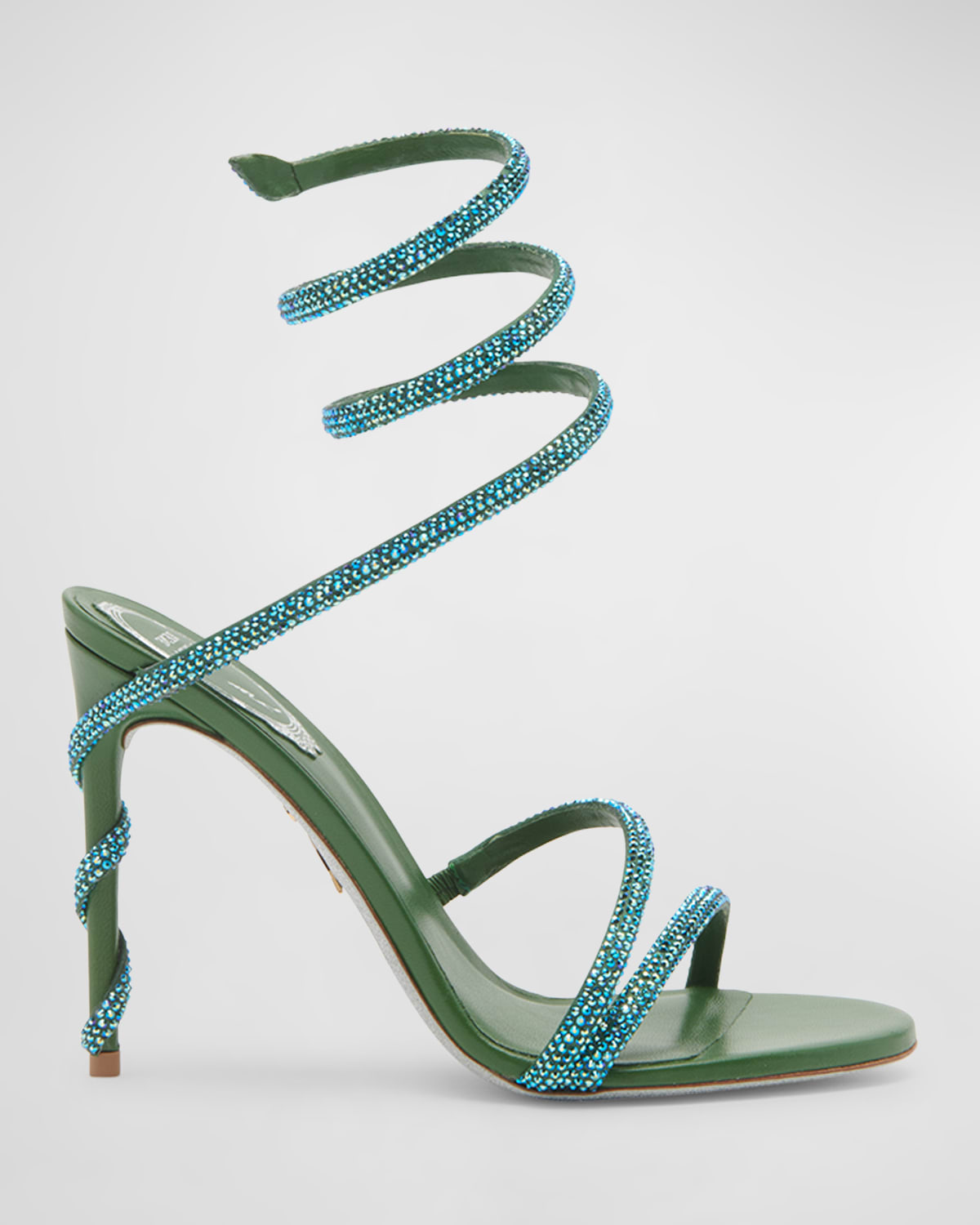 René Caovilla Snake-wrap Strass Stiletto Sandals In Green