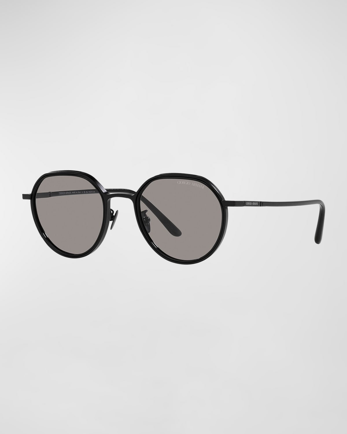 Giorgio Armani Phantos Round Metal Sunglasses In Matte Black