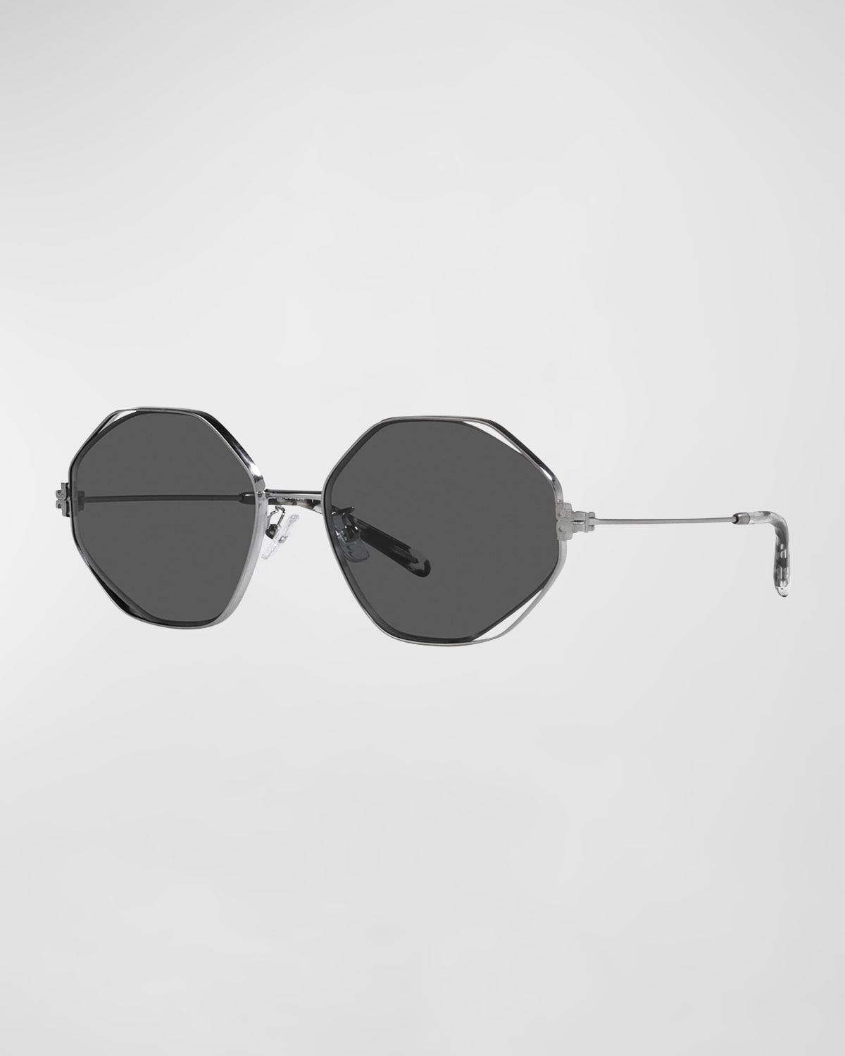 Shop Tory Burch Cut-out Metal & Plastic Oval Sunglasses In Gunmetal