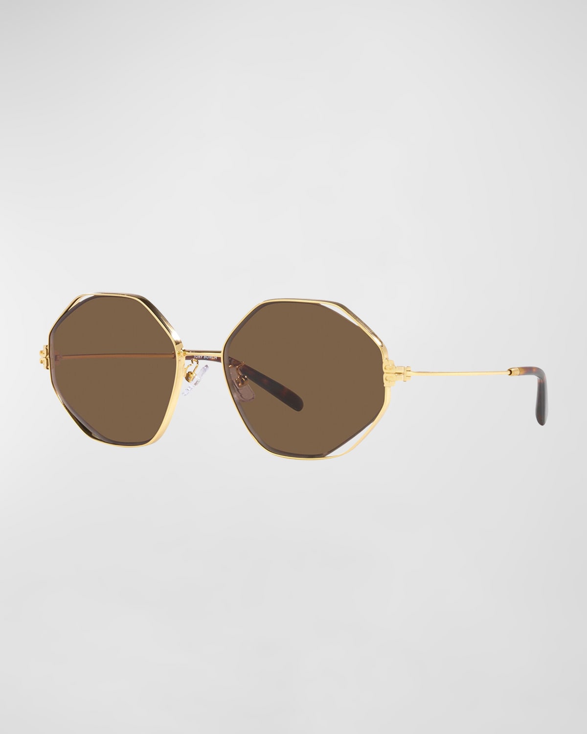 Tory Burch Cut-out Metal & Plastic Oval Sunglasses In Gold