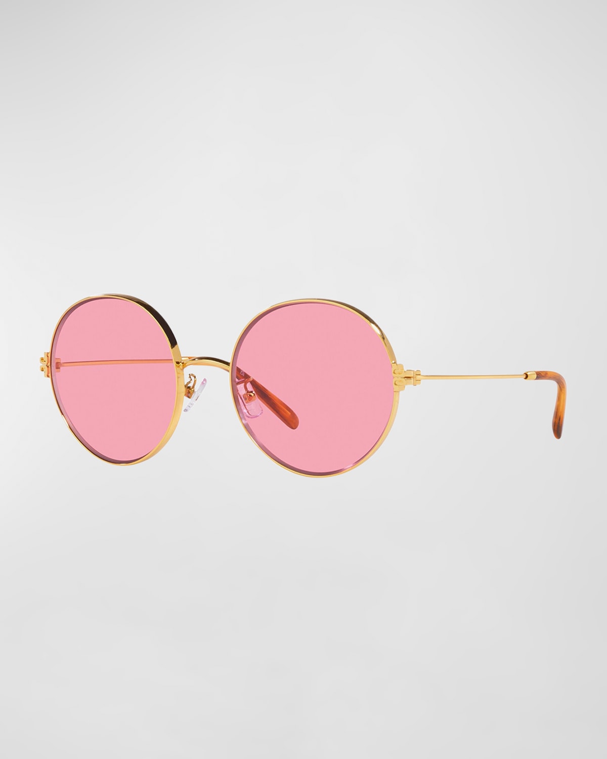 Tory Burch T-monogram Round Metal & Plastic Sunglasses In Shiny Gold