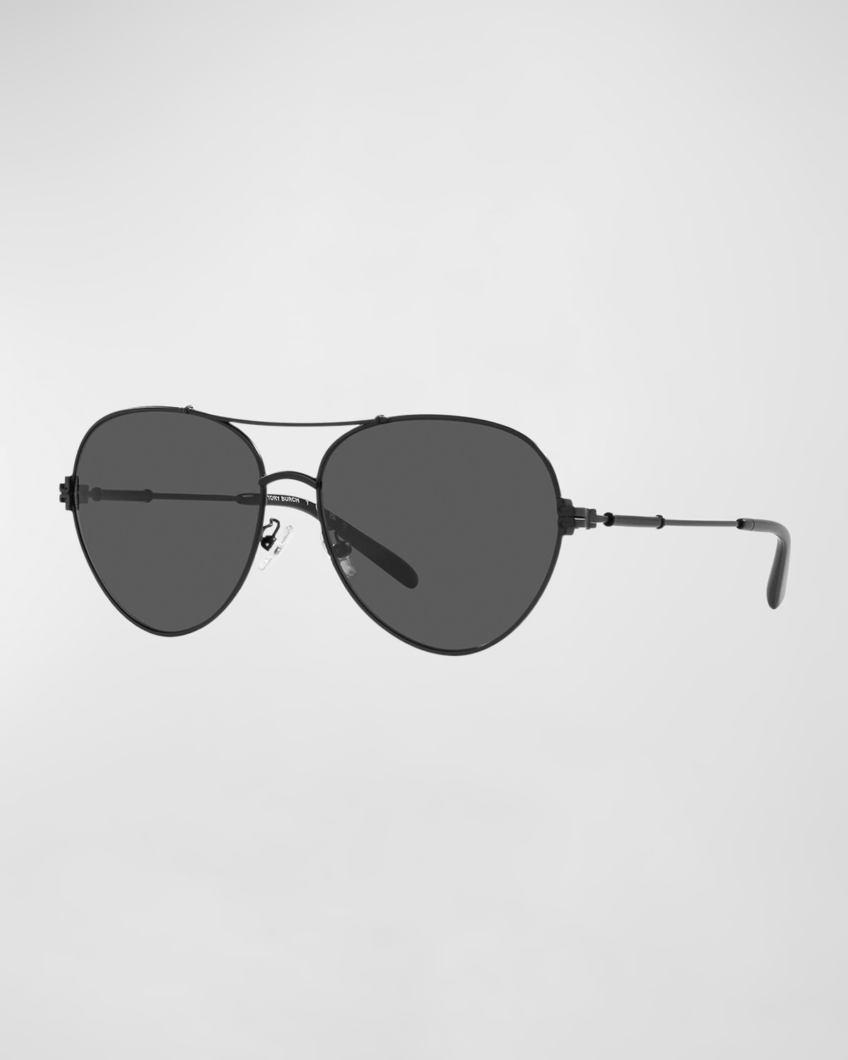 Shop Tory Burch T-monogram Metal & Plastic Aviator Sunglasses In Black