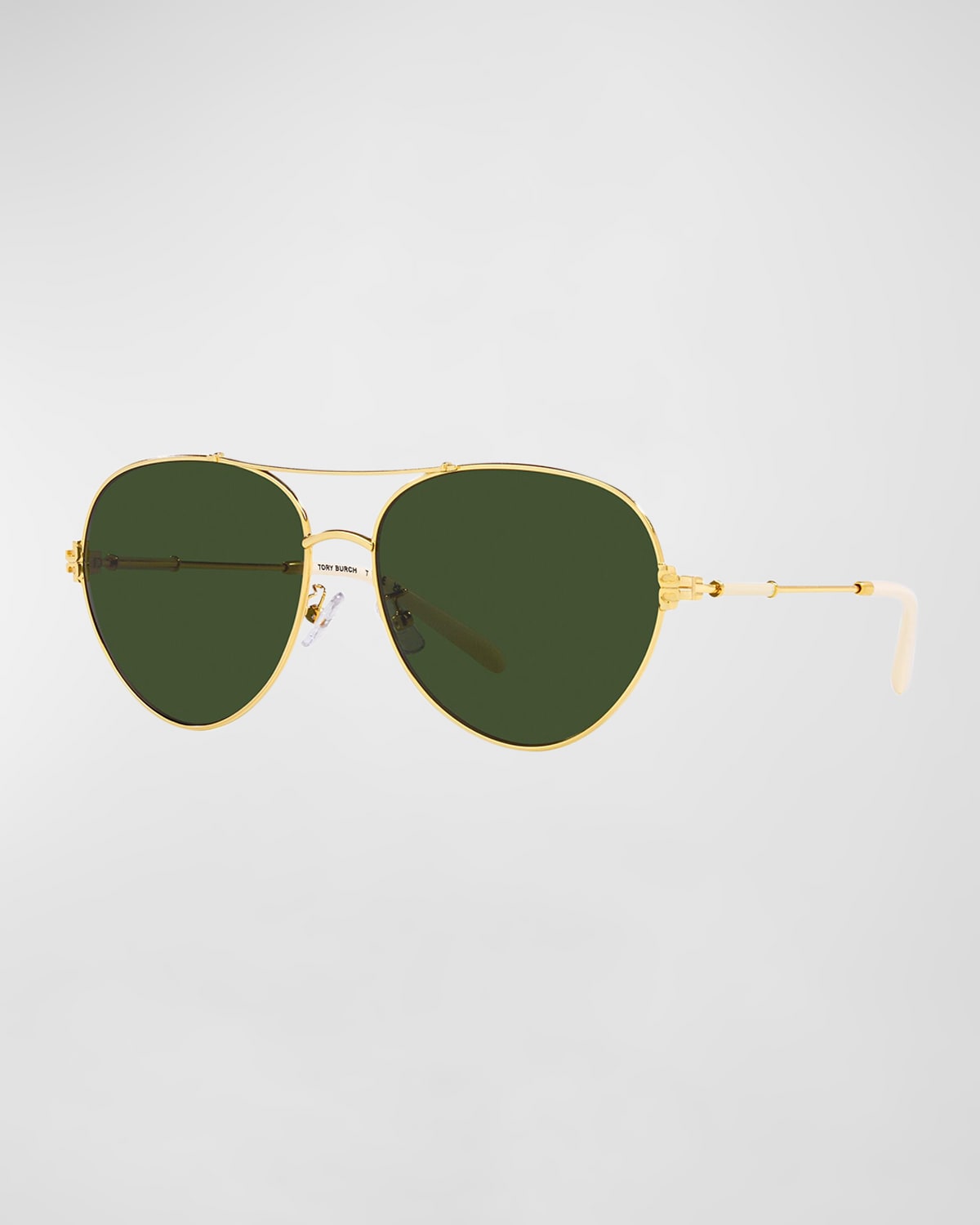 Shop Tory Burch T-monogram Metal & Plastic Aviator Sunglasses In Gold