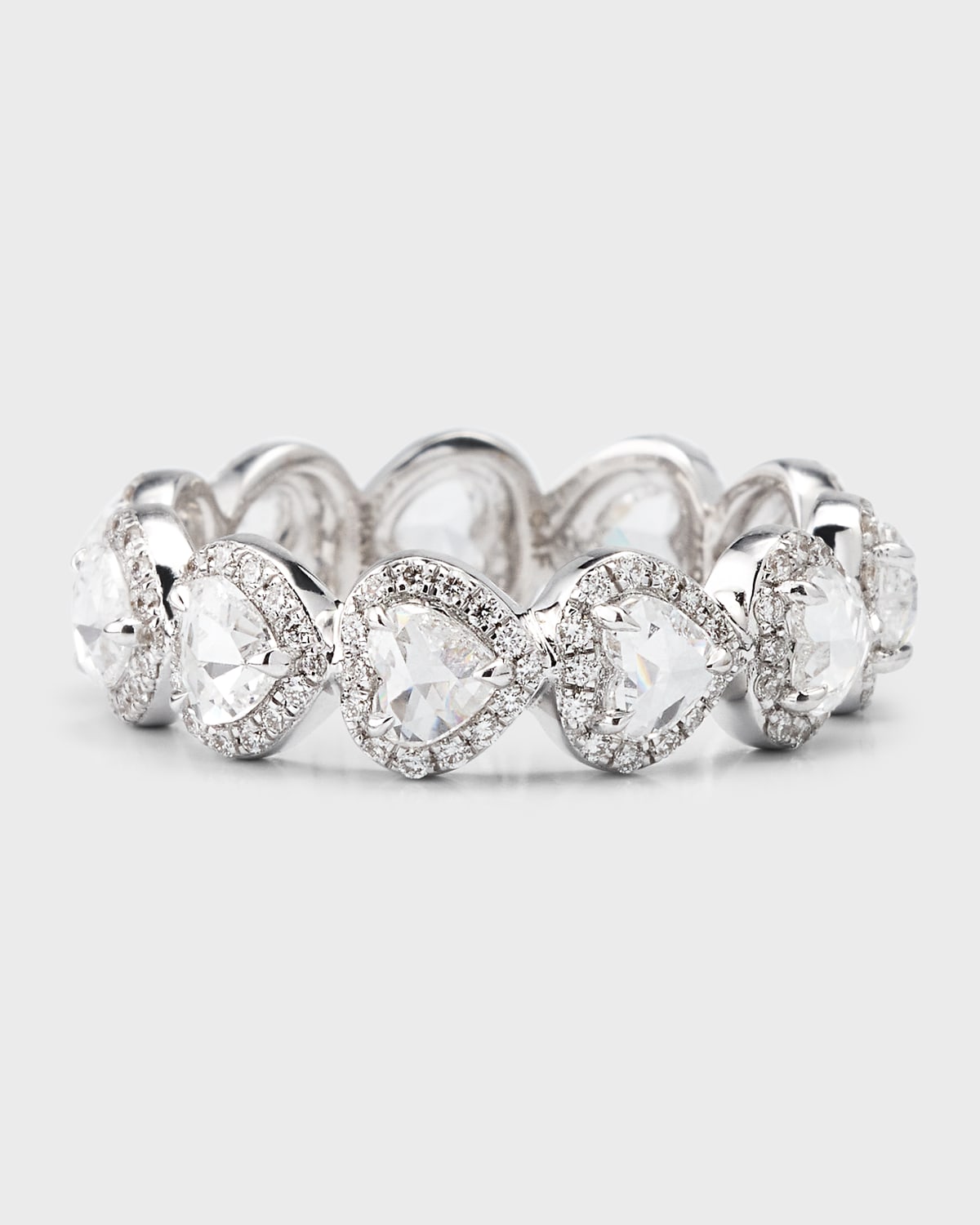 18K White Gold Rose-Cut Diamond Heart Eternity Ring, Size 6