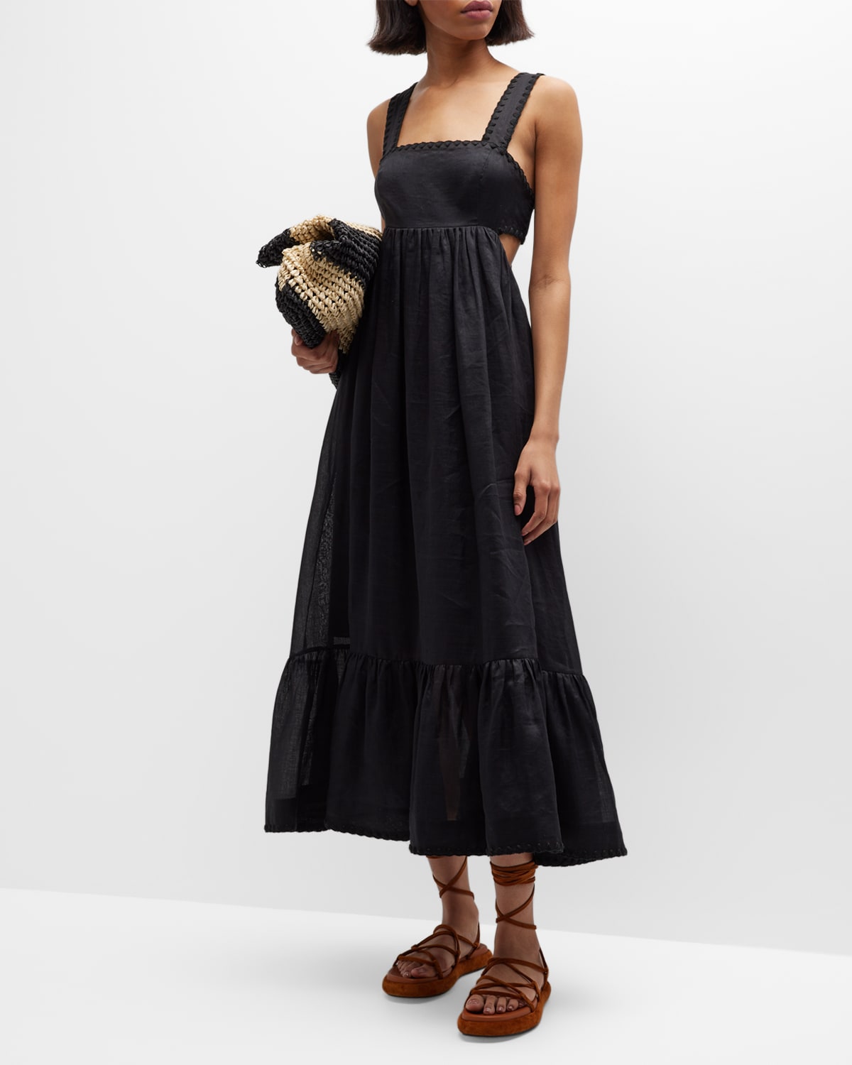 Zimmermann Chintz Tiered Midi Dress In Black