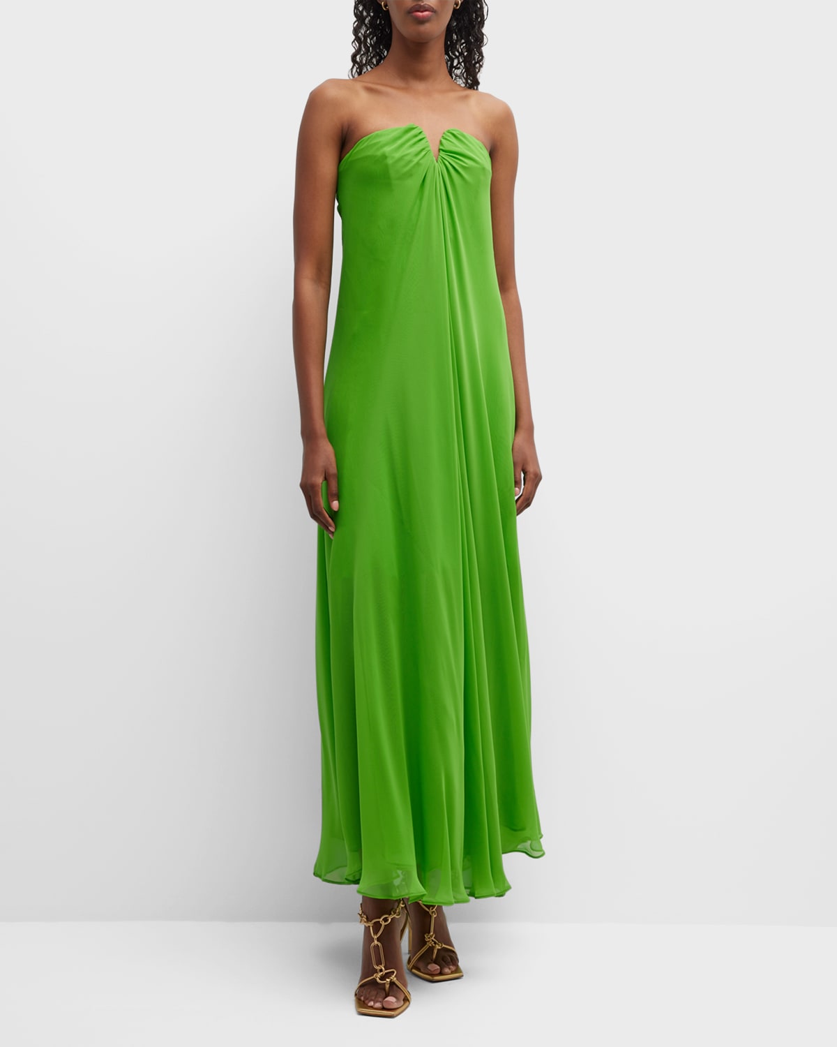 Cult Gaia Janelle Strapless Floral-print A-line Gown In Fern